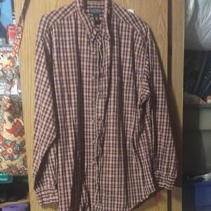 Club Room Plaid Button Down Shirt - Burgundy and Beige